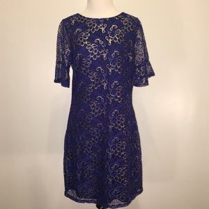 NWOT Dorothy Perkins Blue & Gold Lace Dress